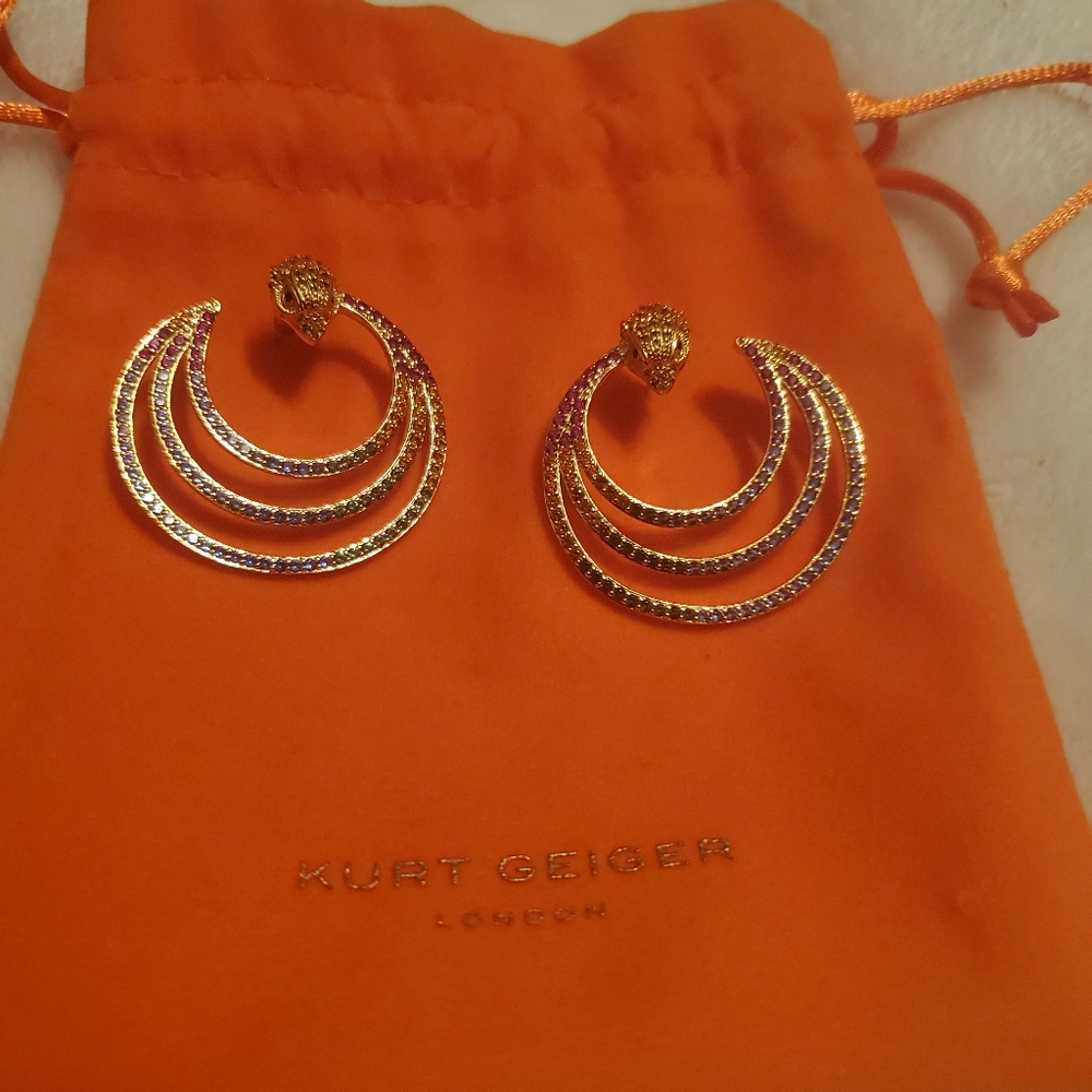 Kirk Geiger London Multicolor Eagle Head Hoop Earrings.